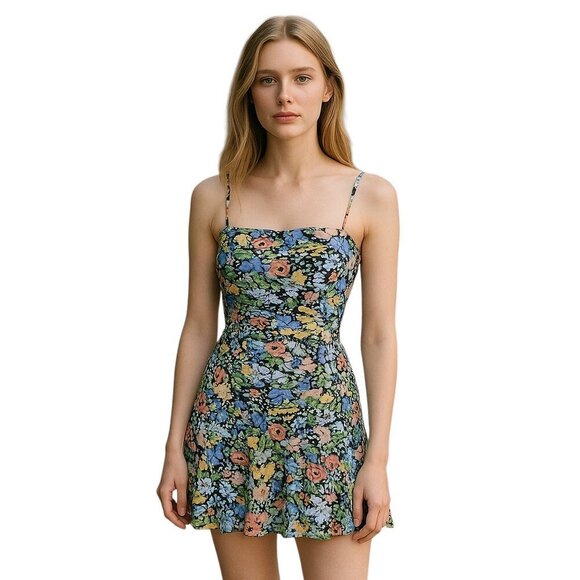 Parker Multicolor Floral 100% Silk Spaghetti Strap Mini Dress 0 NWT - Picture 1 of 9